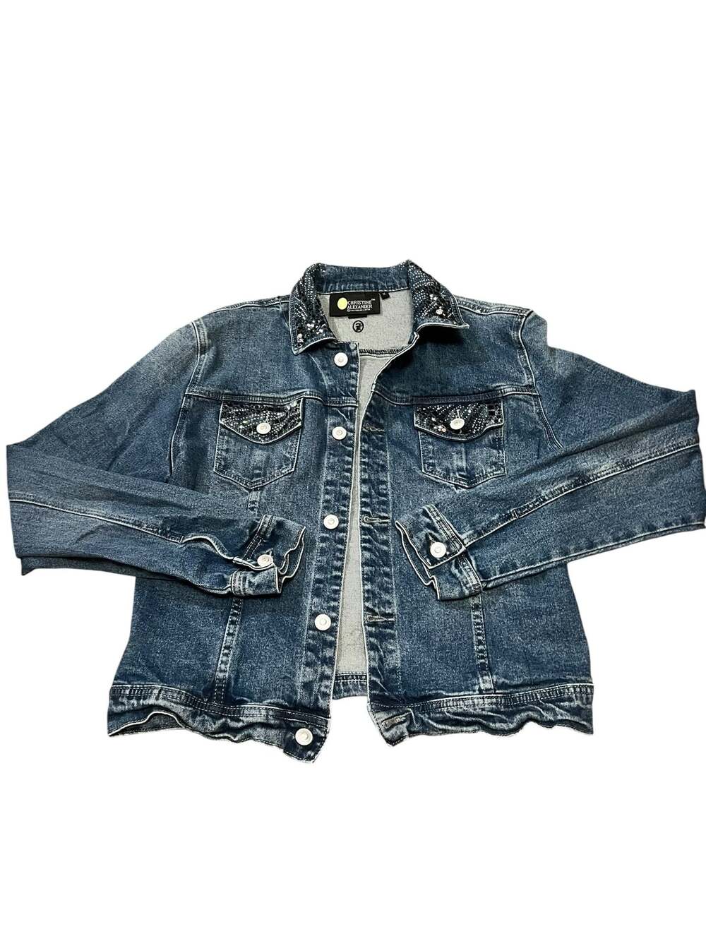 Christine Alexander Embellished Denim Jacket with Black Rhinestones
Bin k1
